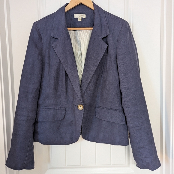 Eileen Fisher Jackets & Blazers - Navy Blue Single-Button 100% Linen Blazer Size Large